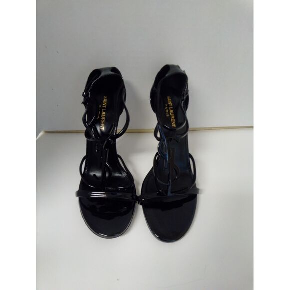Saint Laurent Paris Cassandra 4" Heels size 37.5 (7) Black Strappy - Picture 1 of 6